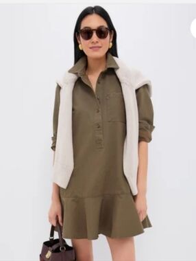 Tuckernuck Callahan Army Green Ruffle Shirt Dress Size M